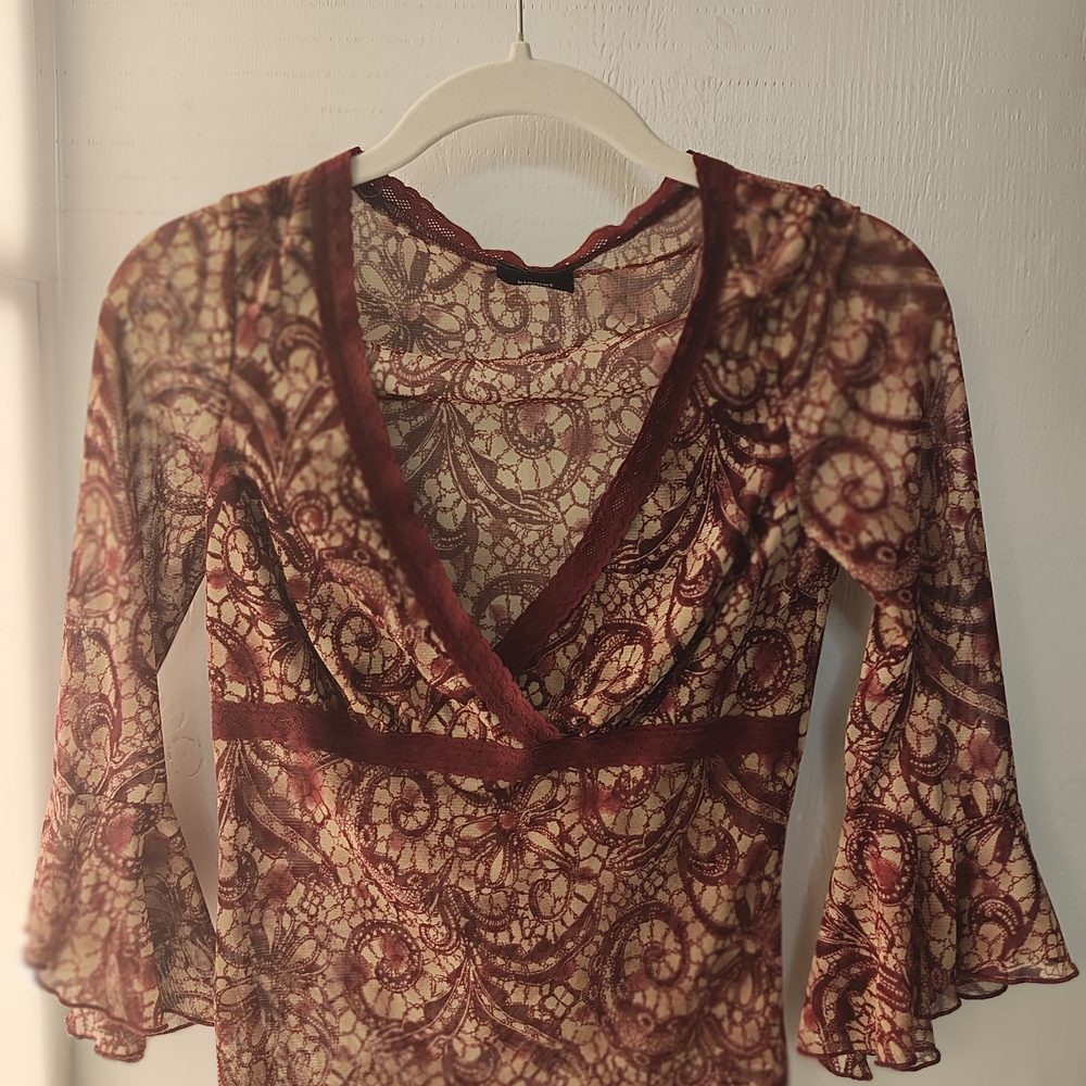 Kismet Burgundy and Cream Lace Y2K Top